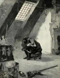 Sara et sa poupée dans la mansarde. Illustration de Reginald B. Burch, 1888.