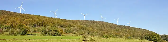 Vue panoramique du parc éolien du Lomont.
