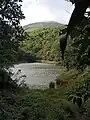 L'étang avec en arrière-fond le volcan La Citerne.