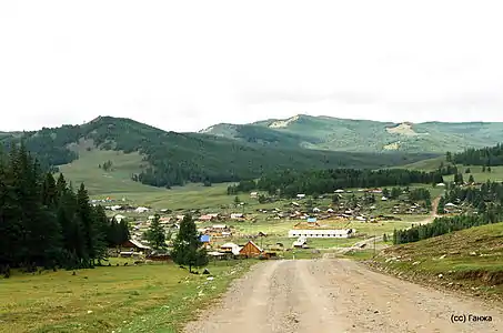 Vue de la route en arrivant à Balyktouïoul.