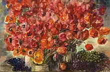 «Bouquet, tulipes, coquelicots, raisin», (100х65.5, 2000)