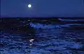 Moon Path, Freighter in Distance, peinture à l'huile sur toile, sans date