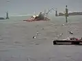 Le chalutier L'Estran échoué à la sortie du port de Saint-Guénolé entre le 20 et le 30 janvier 2014.