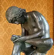 Le tireur d'épine. Bronze, lèvres: cuivre rouge, H. 73&nbsp;cm. 100-50 AEC. Provient : palais du Latran, don, 1471: pape Sixte IV.Palazzo Massimo alle Terme