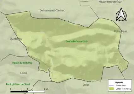 Carte des ZNIEFF de type 2 sur la commune.