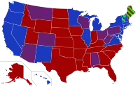 Carte des États selon la couleur politique de leurs sénateurs.