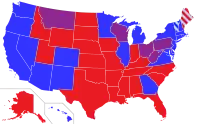 Carte des États selon la couleur politique de leurs sénateurs.