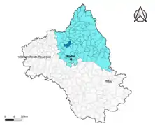 Mouret dans l'arrondissement de Rodez en 2020.