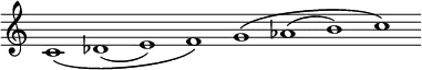 \new Staff = "haut" \with {\remove "Time_signature_engraver"}{
\cadenzaOn
\relative c' {c1\( des( e) f\) g\( aes( b) c\)}
}