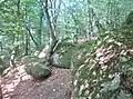 Sentier piétonnier menant aux gorges de Toul-Goulic depuis la rive gauche (côté Lanrivain).