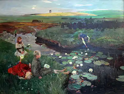 Ludwig Dettmann, Près des nénuphars dans le marais (1897), Flensbourg, Museumsberg Flensburg&nbsp;(de). Œuvre figurant dans la liste des dons de Dieu.