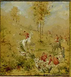 Scène de chasse à courre, aquarelle (projet de fresque), Gabriel van Dievoet, v. 1900