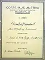 Certificat d'actions dans la maison du Corps Austria Frankfurt am Main