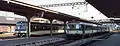 Voiture-pilote Bt et ABDe 4/4 du MThB à Constance aux côtés d'une rame NPZ du BT, le 14 juin 1990