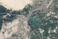 Surfaces touchées par les inondations le 9 août, près de Kashmor (Nord du Sind).