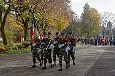 Le drapeau du 35e&nbsp;RI et sa garde le 11 novembre 2014 à Belfort.