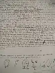 Manuscrit littéraire avec croquis préparatoires.