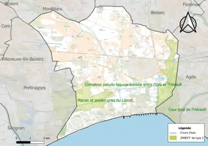 Carte des ZNIEFF de type 2 sur la commune.