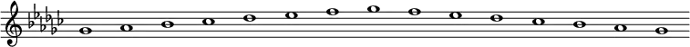 \new Staff {
\relative c'' {
\key ges \major
\override Staff.TimeSignature #'stencil = ##f
\override Staff.BarLine #'stencil = ##f
ges1 as bes ces des es f ges f es des ces bes as ges
}
}
\midi {
\context {
\Score
tempoWholesPerMinute = #(ly:make-moment 120 1)
}
}