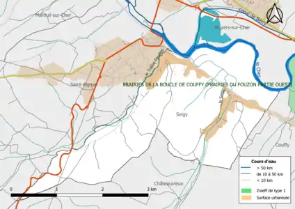 Carte des ZNIEFF de type 1 localisées sur la commune.