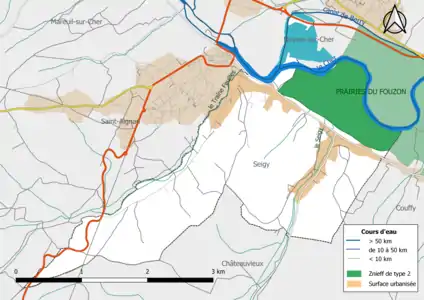 Carte des ZNIEFF de type 2 localisées sur la commune.