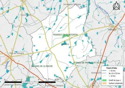 Carte des ZNIEFF de type 1 localisées sur la commune.