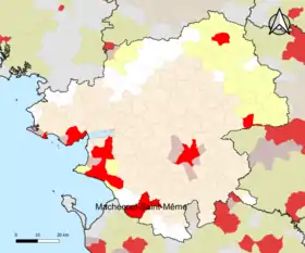 Localisation de l'aire d'attraction de Machecoul-Saint-Même dans le département de la Loire-Atlantique.