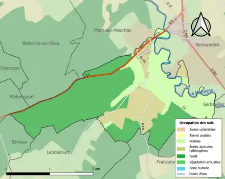 Carte en couleurs présentant l'occupation des sols.