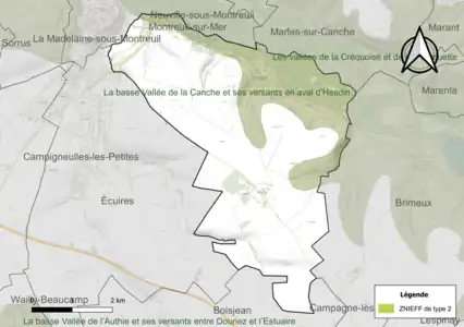 Carte de la ZNIEFF de type 2 sur la commune.