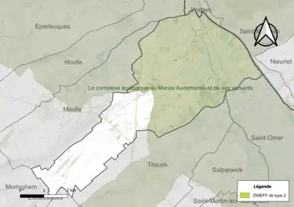 Carte de la ZNIEFF de type 2 sur la commune.
