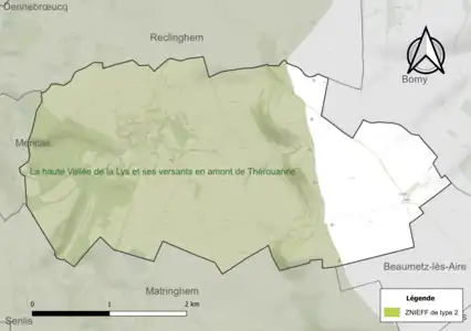 Carte de la ZNIEFF de type 2 sur la commune.