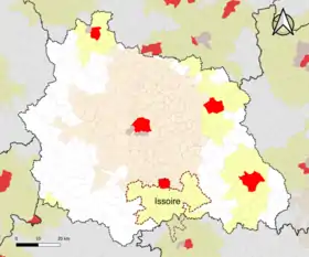 Localisation de l'aire d'attraction d'Issoire dans le département du Puy-de-Dôme.
