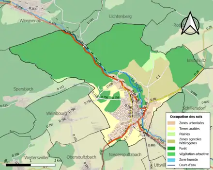 Carte en couleurs présentant l'occupation des sols.
