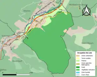 Carte en couleurs présentant l'occupation des sols.