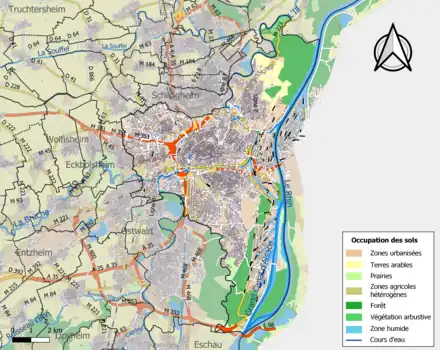 Carte en couleurs présentant l'occupation des sols.