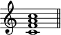 \header {
tagline = ##f
}
\score {
\new Staff \with {
\remove "Time_signature_engraver"
}
\relative c'' {
\key c \major
\time 9/1
\tempo 1 = 60
\autoBeamOff
\clef treble
\override Rest #'style = #'classical
<< c,1 f a c >>
\bar "||"
}
\layout {
\context {
\Score
\remove "Metronome_mark_engraver"
}
}
\midi {}
}