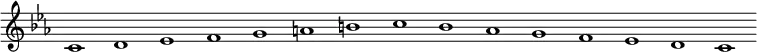 \new Staff {
\relative c' {
\key c \minor
\override Staff.TimeSignature #'stencil = ##f
\override Staff.BarLine #'stencil = ##f
c1 d es f g a b c bes as g f es d c
}
}
\midi {
\context {
\Score
tempoWholesPerMinute = #(ly:make-moment 120 1)
}
}