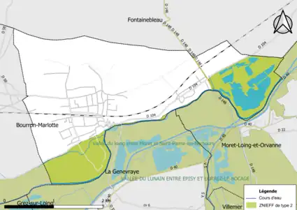 Carte des ZNIEFF de type 2 de la commune.
