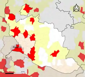 Localisation de l'aire d'attraction d'Avignon dans le département de Vaucluse.
