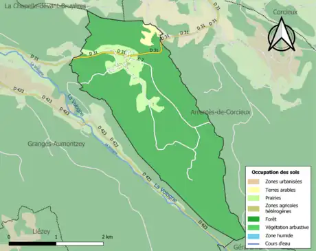Carte en couleurs présentant l'occupation des sols.