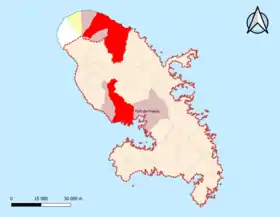 Localisation de l'aire d'attraction de Fort-de-France dans le département de la Martinique.