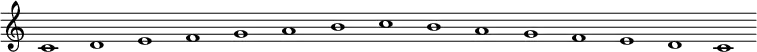\new Staff {
\relative c' {
\key c \major
\override Staff.TimeSignature #'stencil = ##f
\override Staff.BarLine #'stencil = ##f
c1 d e f g a b c b a g f e d c
}
}
\midi {
\context {
\Score
tempoWholesPerMinute = #(ly:make-moment 120 1)
}
}