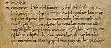 Gros plan sur une page en parchemin présentant du texte écrit en minuscules à l'encre noire, précédé de l'indication d'une date en chiffres romains