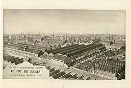 Les Aciéries de Longwy, près du canal Saint-Denis au début du XXe&nbsp;siècle.Le cliché montre l’impact de la grande industrie dans la ville.