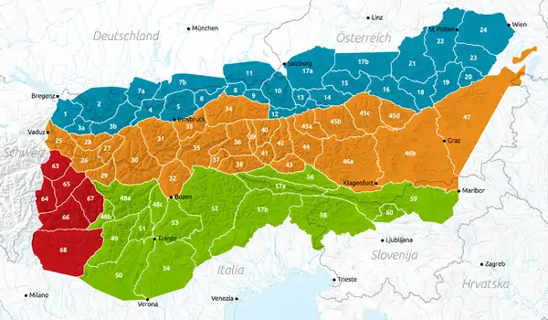 Carte des Alpes orientales avec les Alpes du Chiemgau en 11.