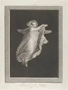 Una baccante che indossa uno scialle con cappuccio e che tiene una scatola nella mano sinistra, su uno sfondo nero all'interno di una cornice rettangolare (Une bacchante portant un châle à capuchon et tenant une boîte dans sa main gauche, sur un fond noir à l'intérieur d'un cadre rectangulaire) Entre 1795 et 1820