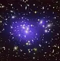 Image composite de la répartition de la masse de la matière noire au sein de l'amas (en violet).