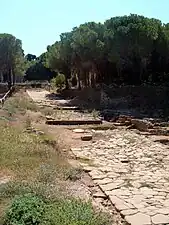 Une rue pavée.