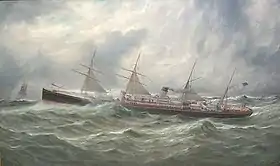 peinture de l'Adriatic voguant, voiles au vent, dans la tempête