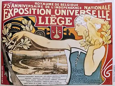 Auguste Donnay - Exposition universelle de Liège, 1905 (Lithographie en couleurs ; 107&nbsp;×&nbsp;80,5&nbsp;cm), Liège, Musée de la Vie wallonne